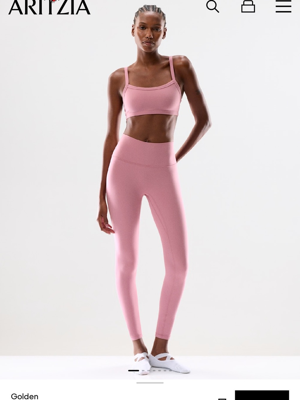 Aritzia Pink Golden butter Active SET Top and Leggings